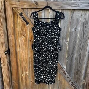 Collectif London Floral Black Peplum Dress Medium Pin-up
